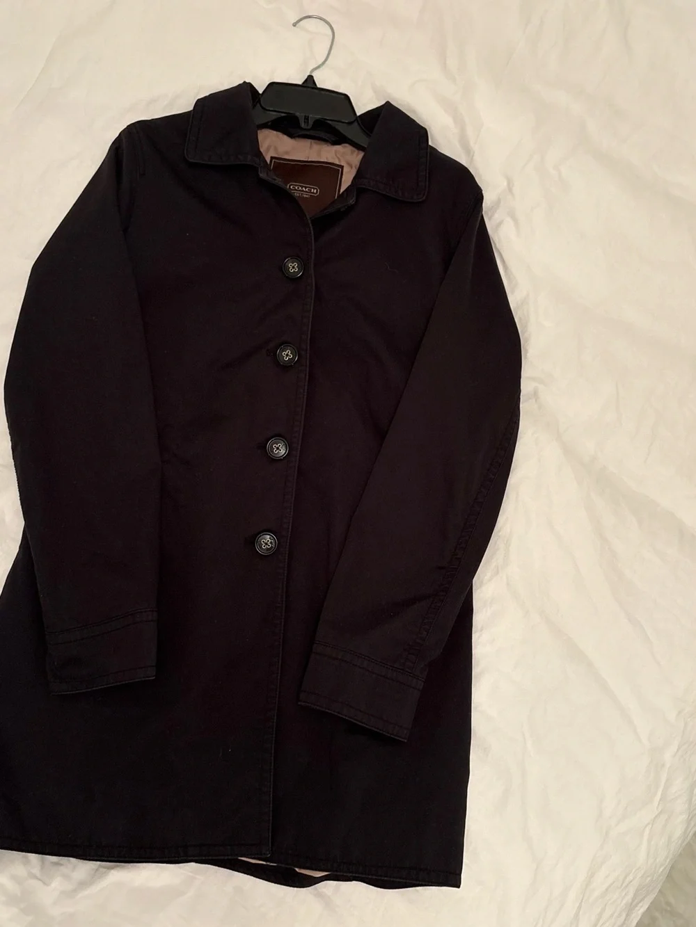 Coach Black Single-Breasted Trench Coat with Notch Collar